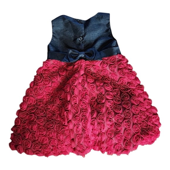 Wendy Bellissimo 18M Navy & Pink Rosette Dress Baby Girl Party Holiday - Picture 5 of 7